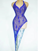 Women's Rhinestone Mesh Asymmetric Mini Dress