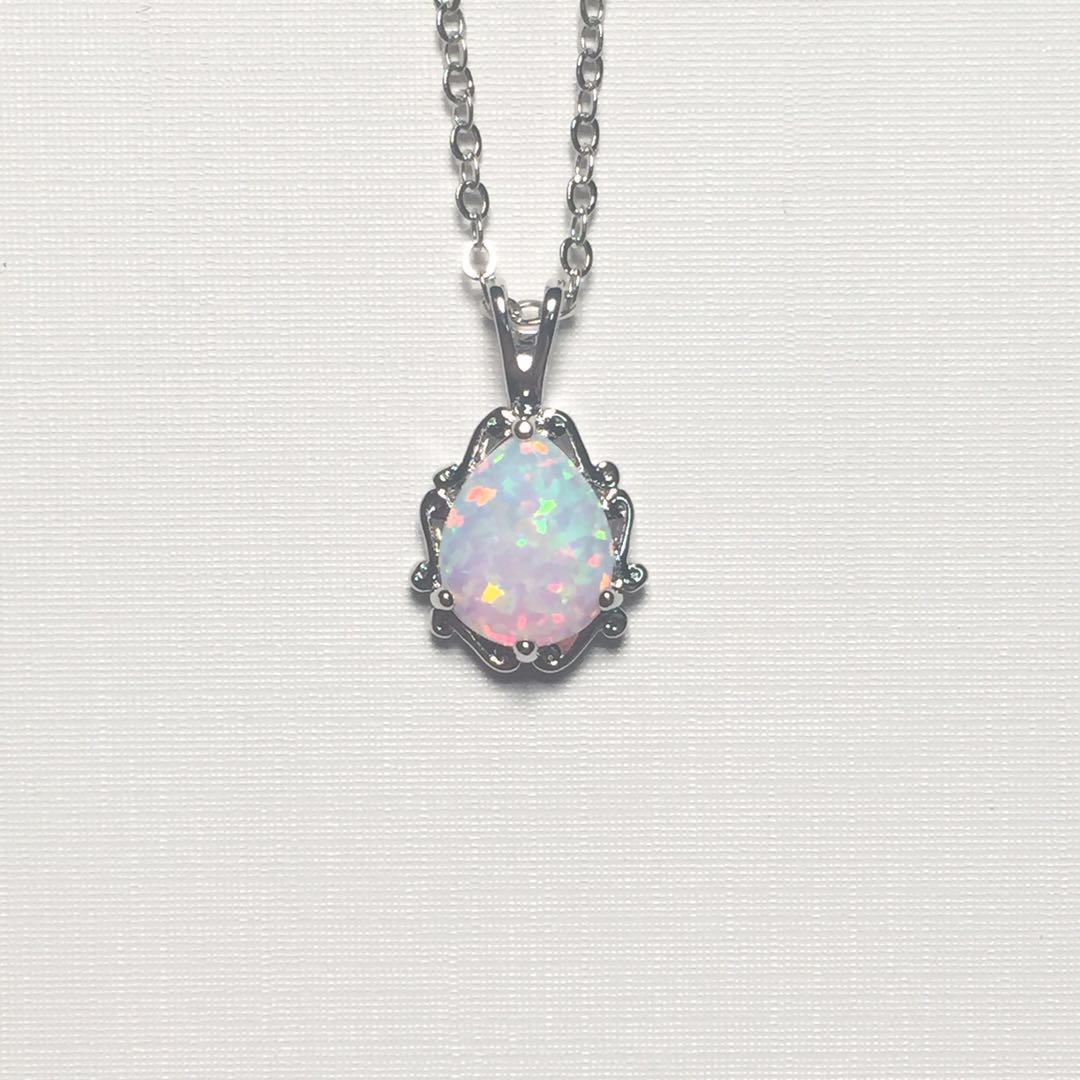 Sterling Silver Fancy White Opal Necklace - Dazpy