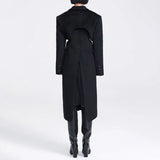 Elegant Woolen Overcoat with Waist Cut-Out