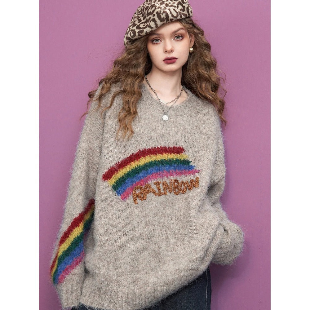 Bunter, lockerer Regenbogenpullover für Damen