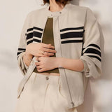 Spring Women's Loose Fit Striped Jacket with Contrast Colors