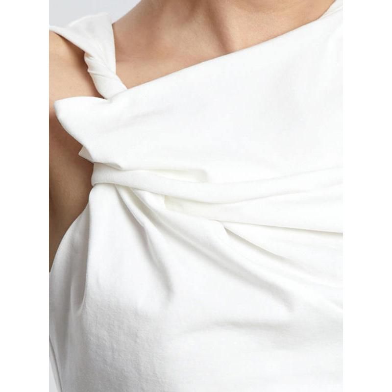 Elegant Asymmetric Tank Top with Unique Folds, Sleeveless High Street Fashion