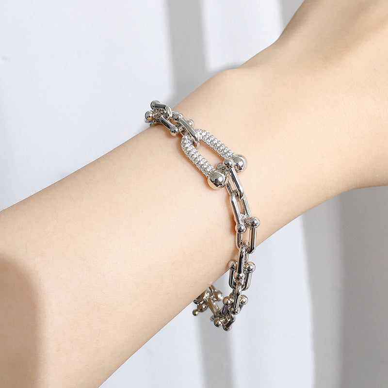 Punk Style Thick Chain U-shaped Bamboo Joint Diamond Bracelet - Dazpy