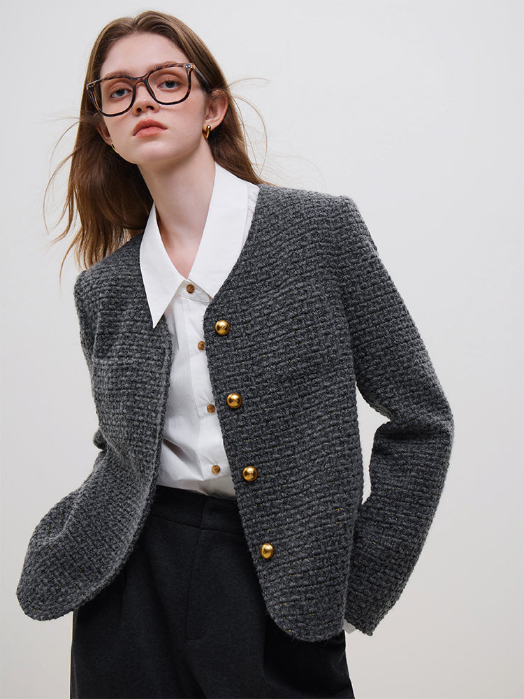 Chaqueta de tweed de lana estilo francés para oficina