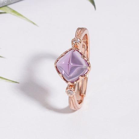 Natural Amethyst S925 Sterling Silver Gold-plated Sugar Tower Ring - Dazpy