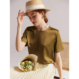 Camiseta de verano de mujer elegante con cuello redondo de seda