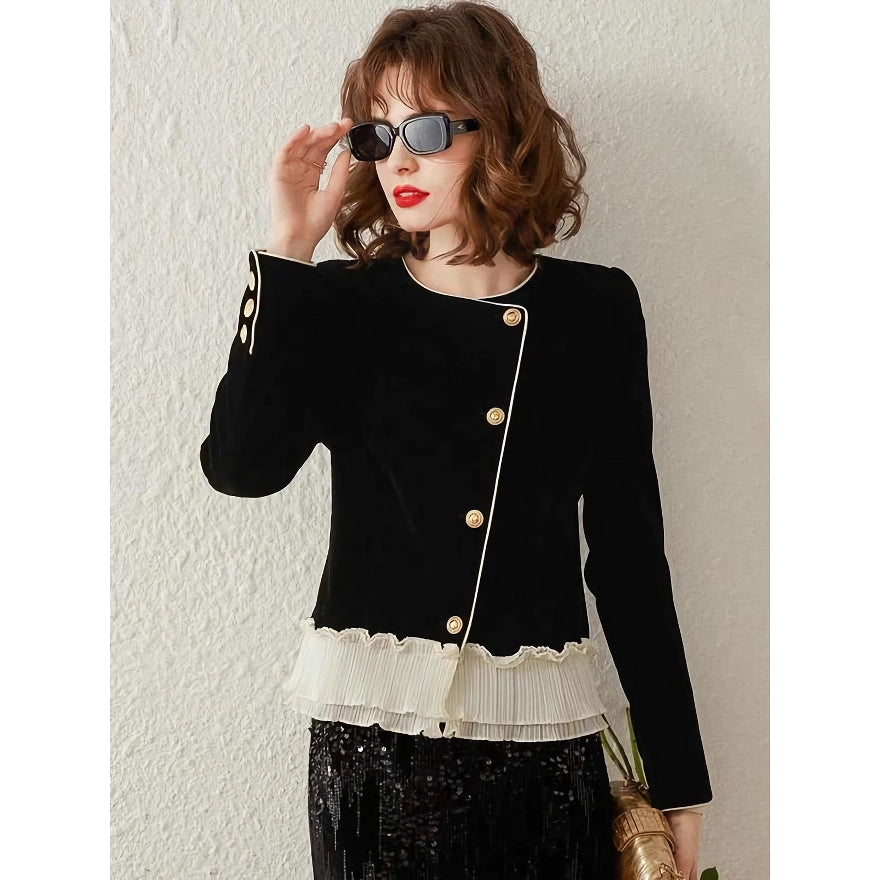 Chic Lace Contrast Patchwork Women's Jacket – Elegant Spring/Summer Coat