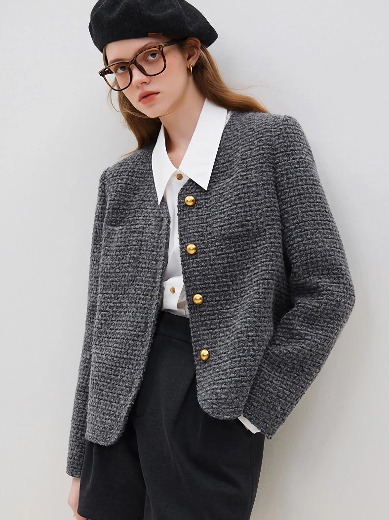 Chaqueta de tweed de lana estilo francés para oficina