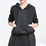 Women's Black Drawstring Hooded T-shirt with Pocket