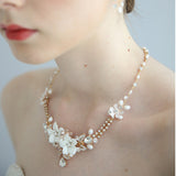 Bridal Necklace Exquisite Ceramic Flower Wedding Dress - Dazpy