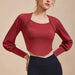 Damen Retro Langarm Yoga Shirt - Sportliches Fitness Top im Zweiteiler Look