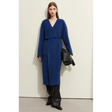 Elegant Autumn Woolen Coat with Chinese Buckle and Waist Rope