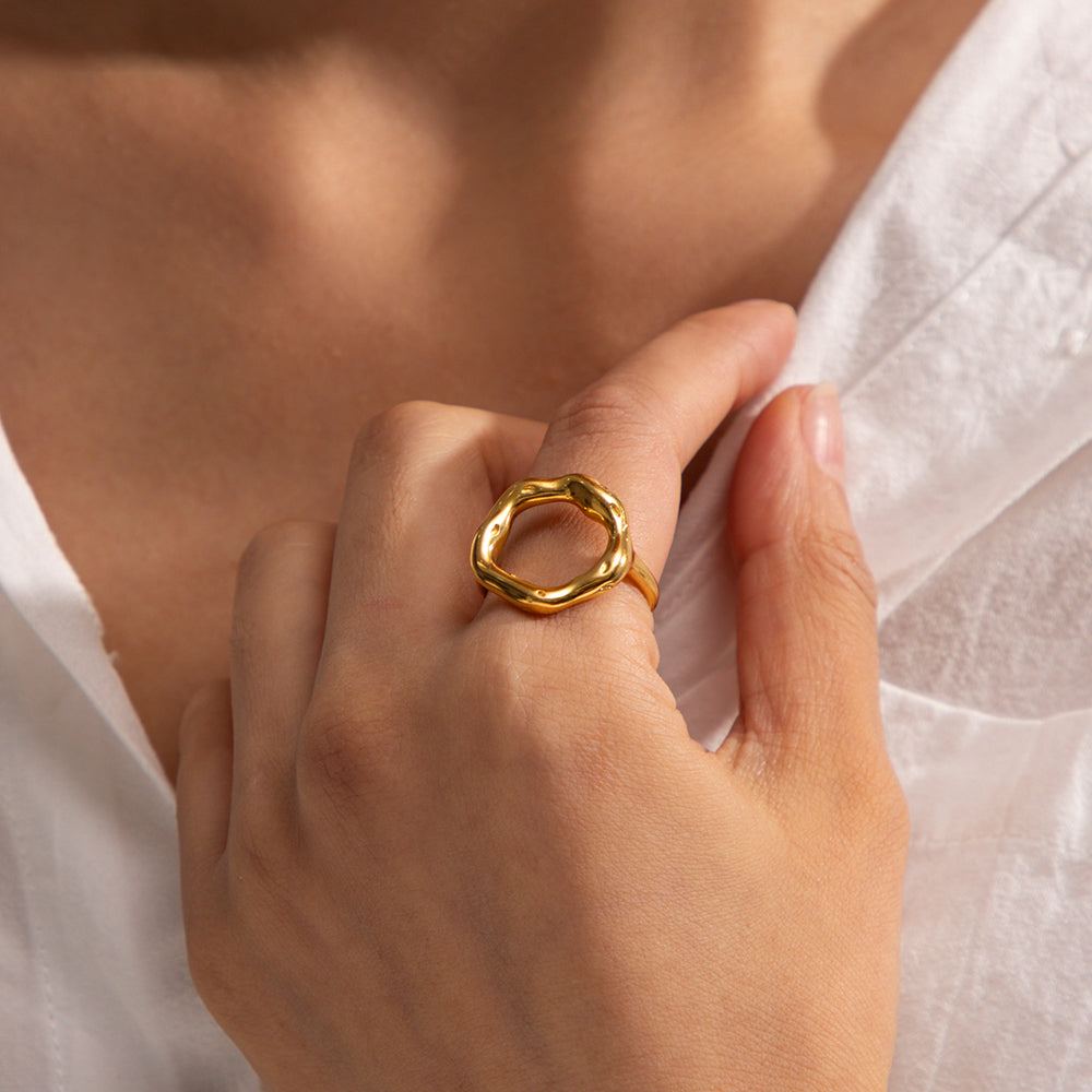 Geometrischer Ring aus 18 Karat vergoldetem Edelstahl für Damen