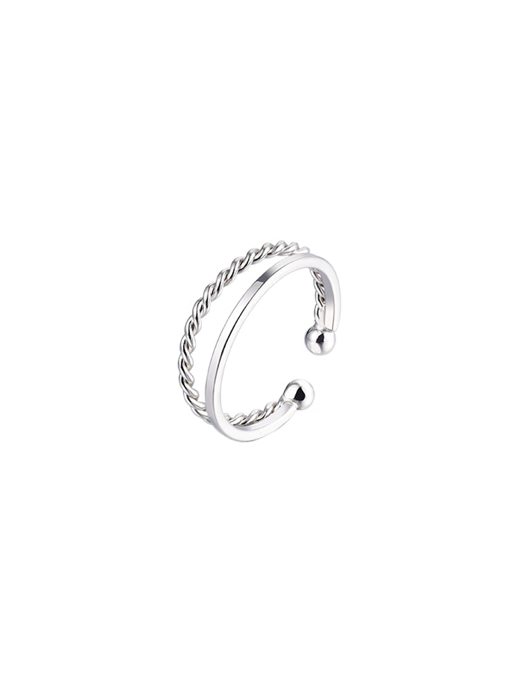 S925 Sterling Silver Double Layer Fried Dough Twists Ring Female - Dazpy