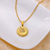 Gold Plated Stainless Steel Star Disc Pendant Necklace