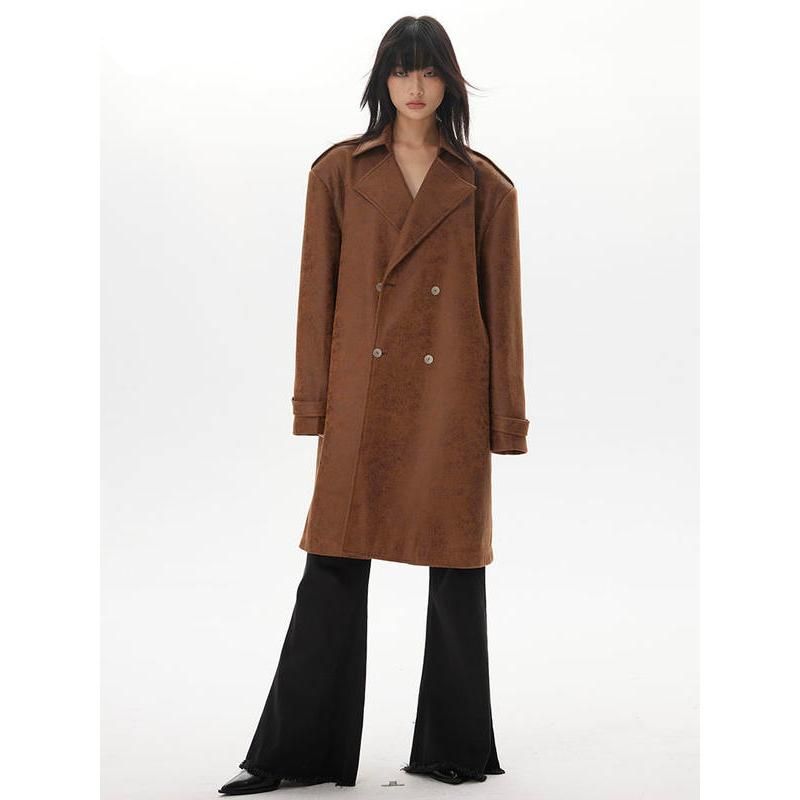 Women's Vintage Thick Leather Trench Coat