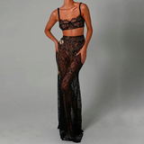 Elegant Lace Two-Piece Skirt Set - Sheath Crop Top with Maxi Skirt for Parties and Beach