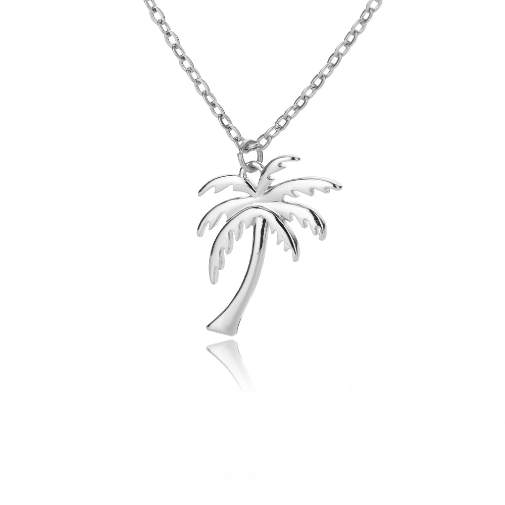 Gold Stainless Steel Palm Tree Pendant Necklace - Bohemian Summer Ocean Beach Jewelry