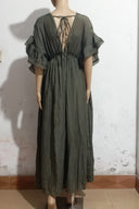 Vestido largo de algodón y lino con botones frontales y lazo en la cintura