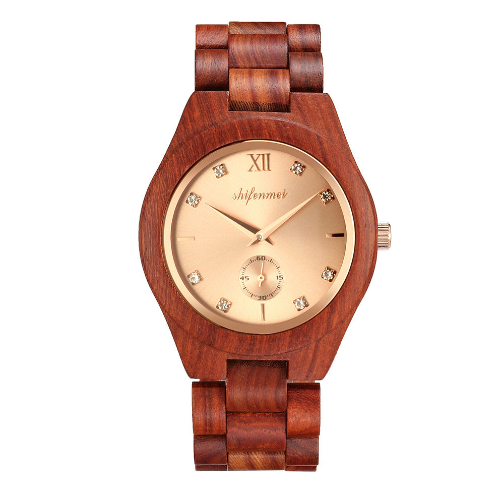 Men's Simple Personality Creative Red Sandalwood Strap Quartz Movement Watch - Dazpy