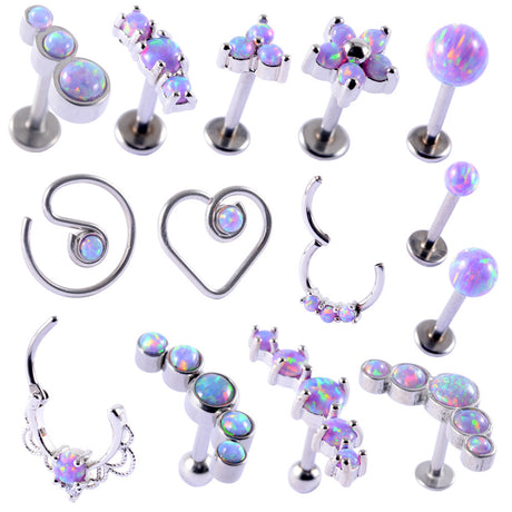 Opal Stud Set Of 4 Purple O Bao Nose Ring Ear Bone Stud - Dazpy