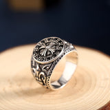 Thai Silver Ring Men's Gothic Cross Flower - Dazpy