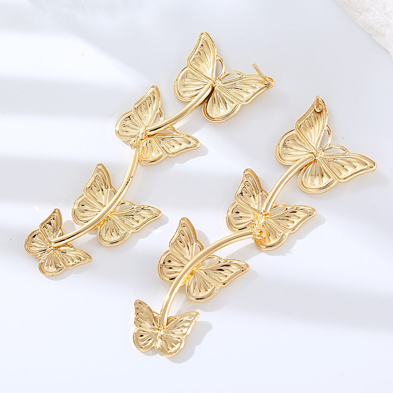 Pendientes colgantes de mariposa vintage bohemios, joyería larga de metal para mujer