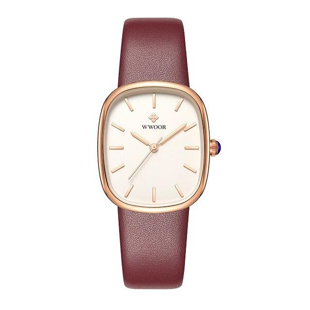 Reloj de pulsera de cuarzo de cuero de lujo para mujer