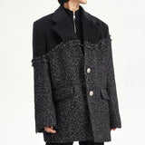 Black Tweed Woolen Coat Parkas