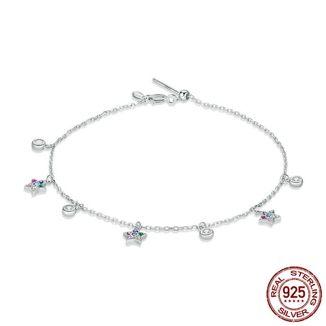 Sterling Silver Star Bracelet Simple Colorful Zircon - Dazpy