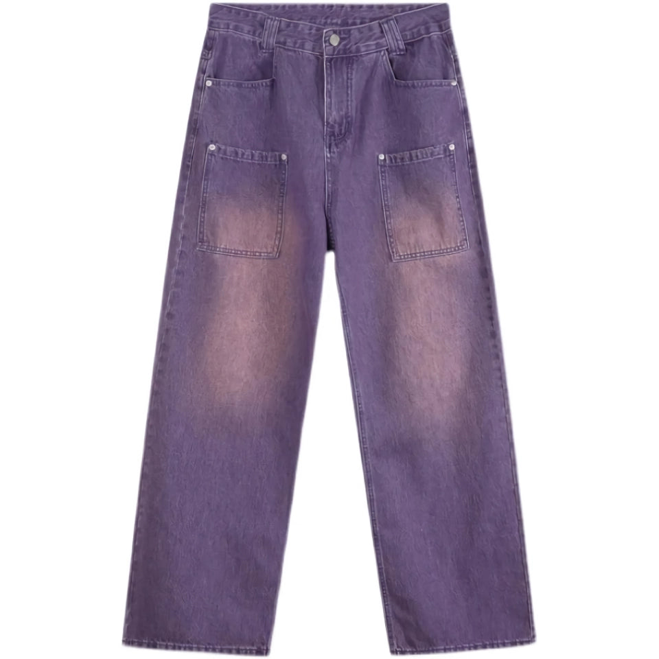 Lila Jeans mit weitem Bein und hoher Taille