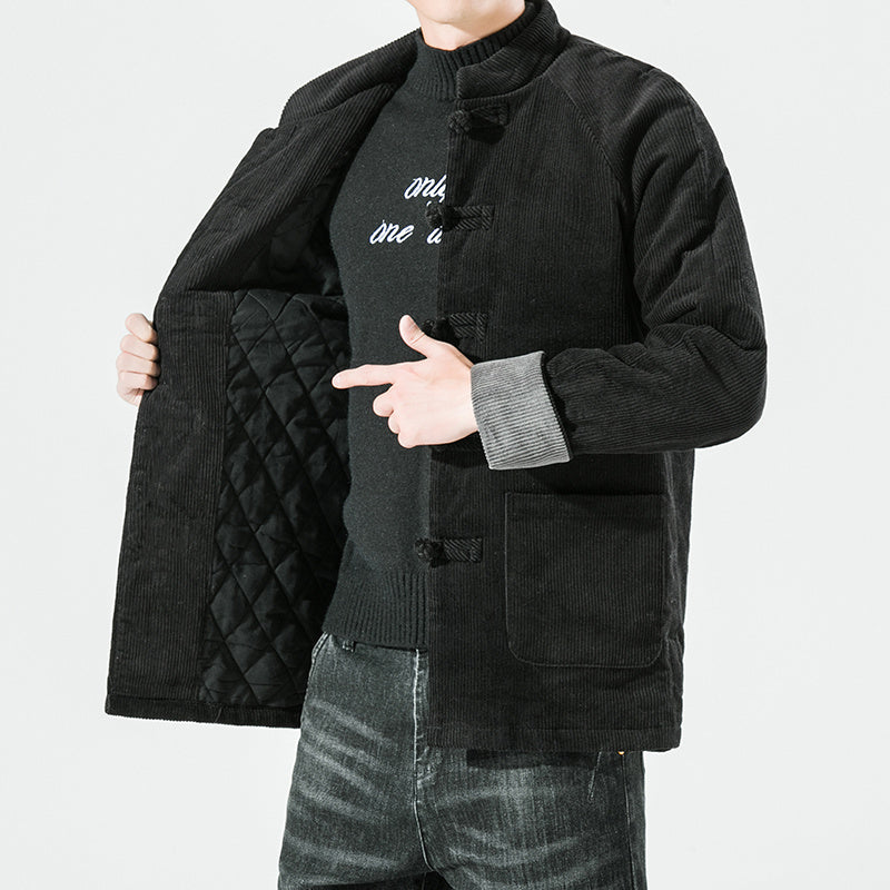 Men's Simple Corduroy Thick Warm Cotton Coat