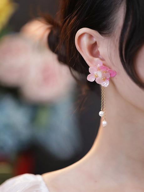 Preserved Flower Earrings Women Show Face Small Long Flowers - Dazpy