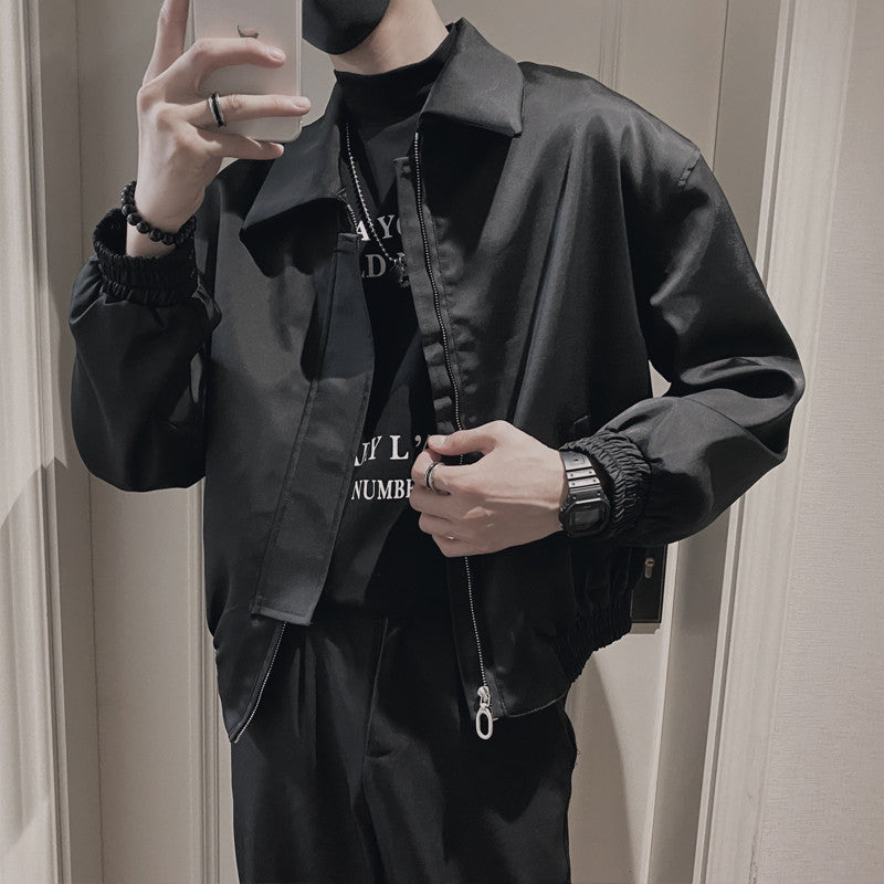 Fashion Men Black Spring Top Polyester Jacket Zipper