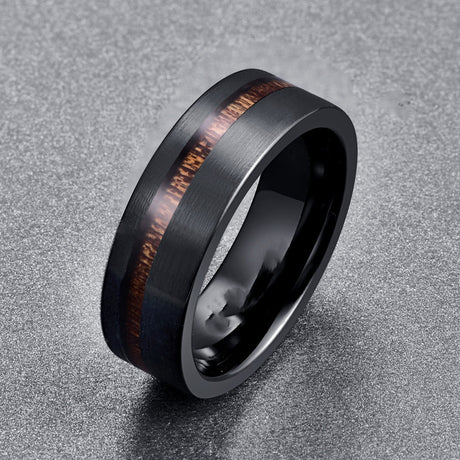 Men's And Women's Fashion Frosted Surface Inlaid Acacia Wood Tungsten Ring - Dazpy