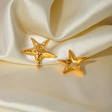 18K Gold Plated Stainless Steel Star Spiral Stud Earrings - Waterproof, Vintage-Inspired Chic