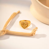 Heart Angel Gold Plated Stainless Steel Chunky Ring