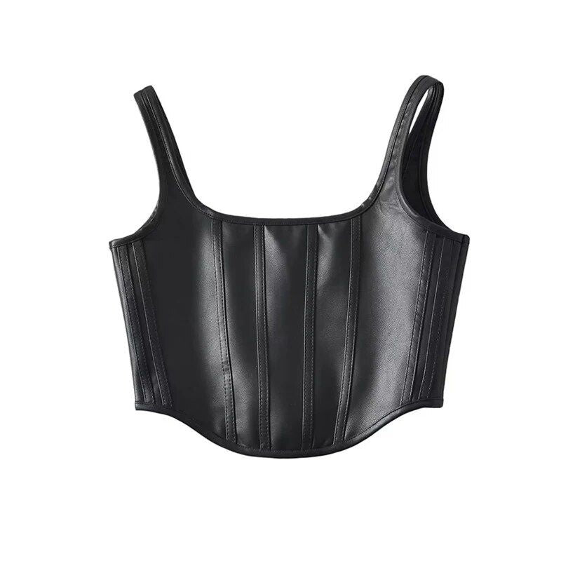 Korsett mit Knochen für Damen, Tanktop aus Leder