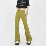 Green High Waist Korean Fashion Denim Pants