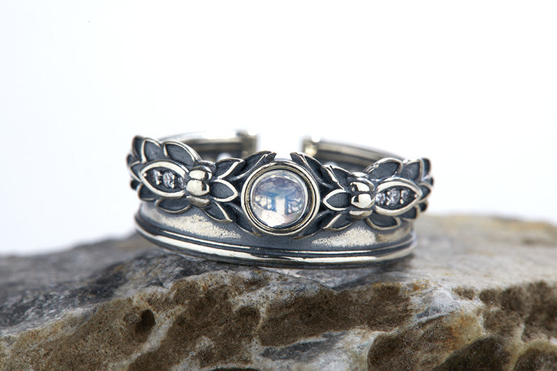 Natural Moonstone Ring Female S925 Sterling Silver Retro - Dazpy