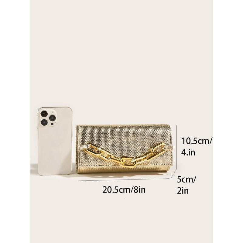 Shiny Metallic Clutch Purse with Chain