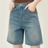 Jeansshorts mit hoher Taille und verwaschenem Vintage-Look