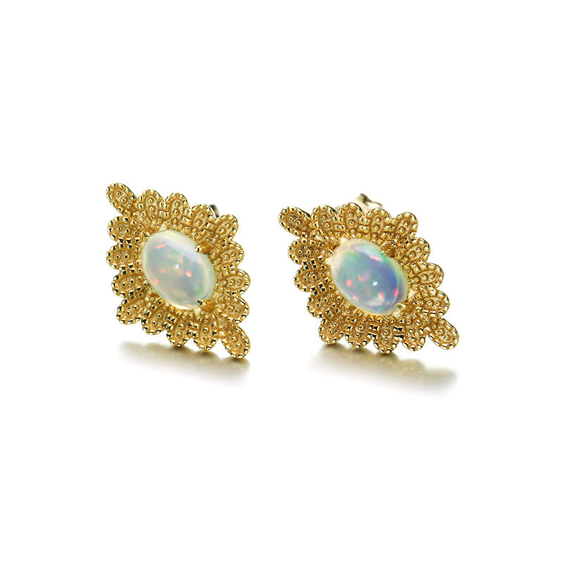 Vintage  Natural Opal Earrings 925 Silver - Dazpy