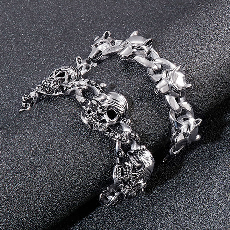 Personality Smeared Skull Animal Head Men's Titanium Steel Bracelet - Dazpy