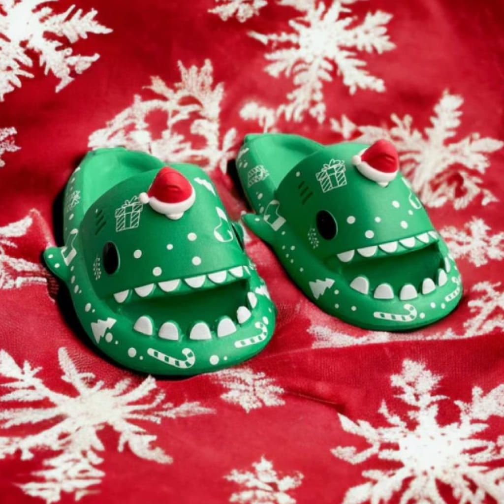 Pantuflas de tiburón con estampado navideño de Halloween