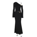 Women's Black One-Shoulder Top and Maxi Skirt Set