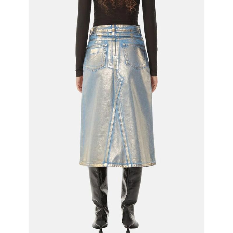 Glossy Minimalist Denim Skirt