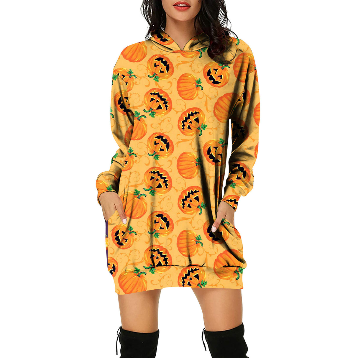 Pulloverkleid mit Kapuze für Damen mit Halloween-Motiv