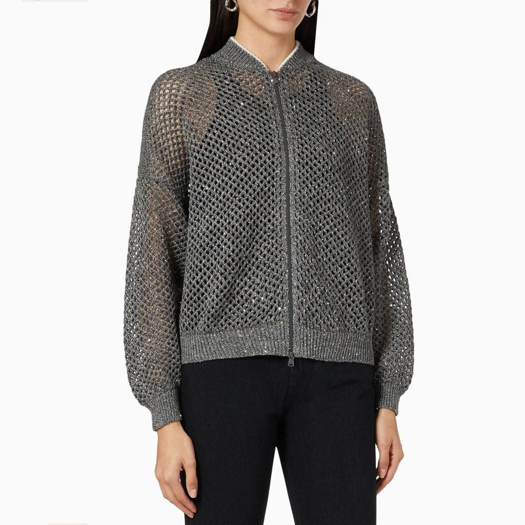 Elegant Sequin-Embellished Linen Blend Knit Top