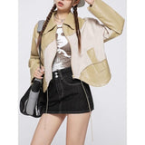 Pu Leather Spliced Zippers Jacket